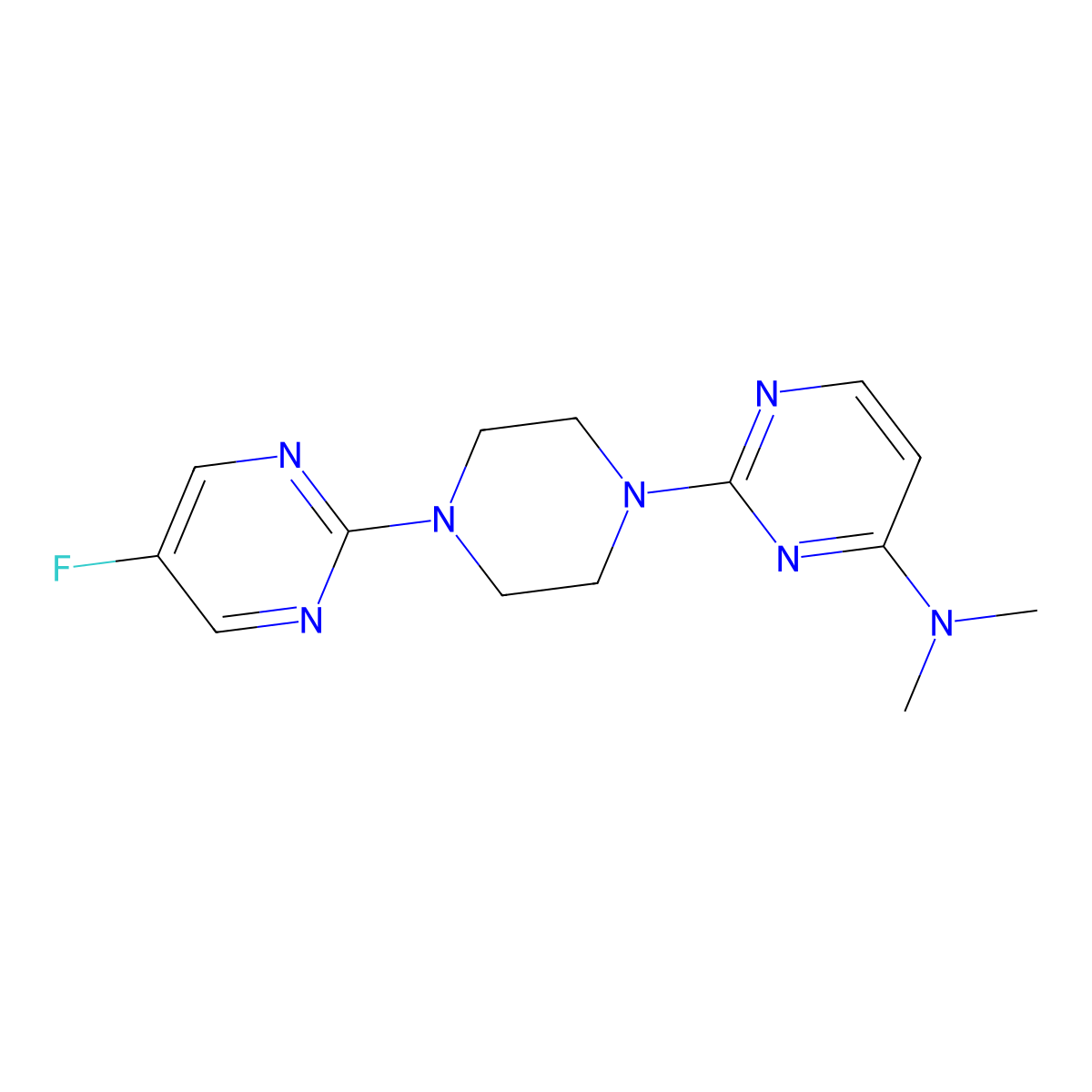2-[4-(5-fluoropyrimidin-2-yl)piperazin-1-yl]-N,N-dimethylpyrimidin-4-amine molecular structure, CAS 2415570-52-2