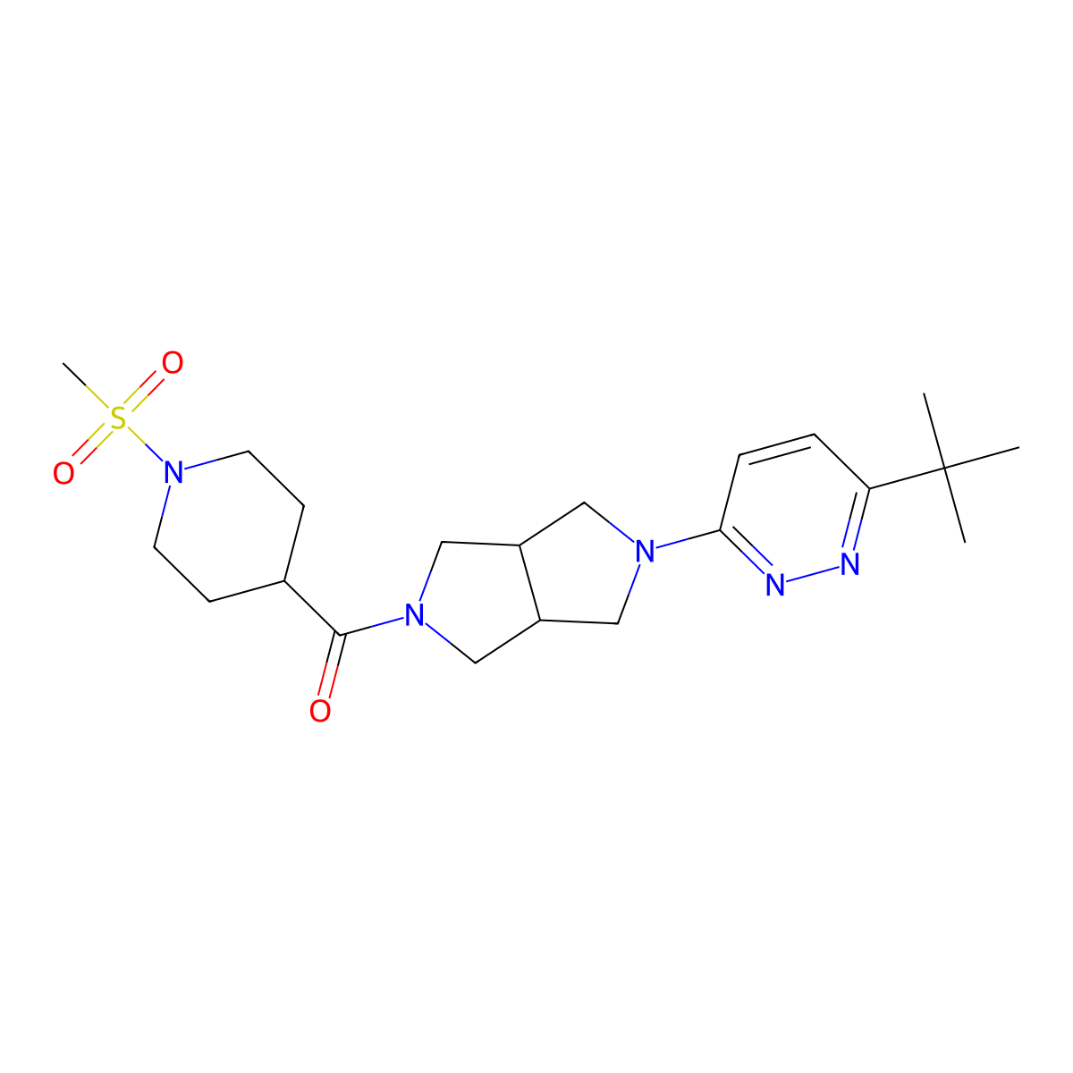3-Tert-butyl-6-[5-(1-methanesulfonylpiperidine-4-carbonyl)-octahydropyrrolo[3,4-c]pyrrol-2-yl]pyridazine molecular structure, CAS 2415570-53-3