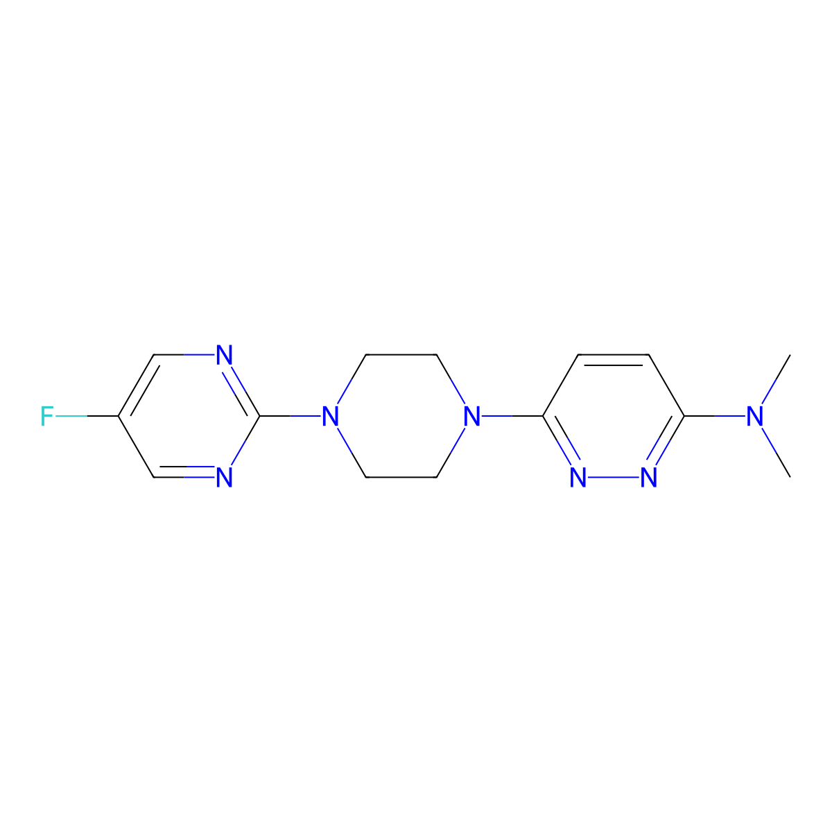 6-[4-(5-fluoropyrimidin-2-yl)piperazin-1-yl]-N,N-dimethylpyridazin-3-amine molecular structure, CAS 2415570-56-6