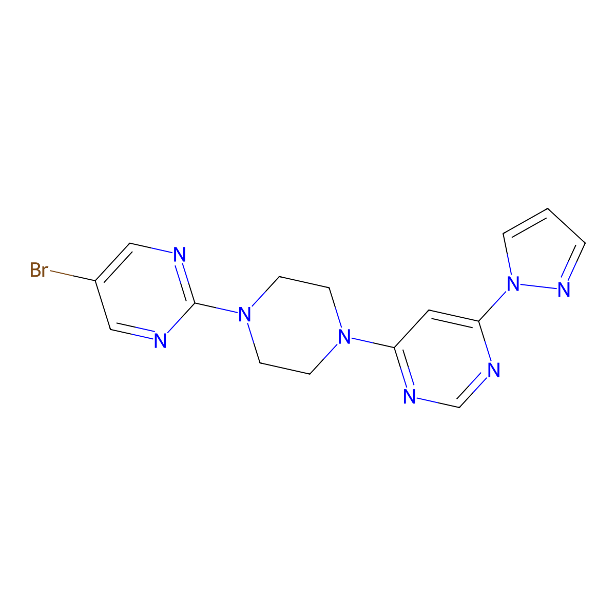 4-[4-(5-bromopyrimidin-2-yl)piperazin-1-yl]-6-(1H-pyrazol-1-yl)pyrimidine molecular structure, CAS 2415570-57-7