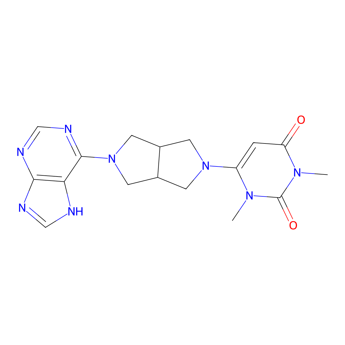 1,3-dimethyl-6-[5-(9H-purin-6-yl)-octahydropyrrolo[3,4-c]pyrrol-2-yl]-1,2,3,4-tetrahydropyrimidine-2,4-dione molecular structure, CAS 2415570-58-8