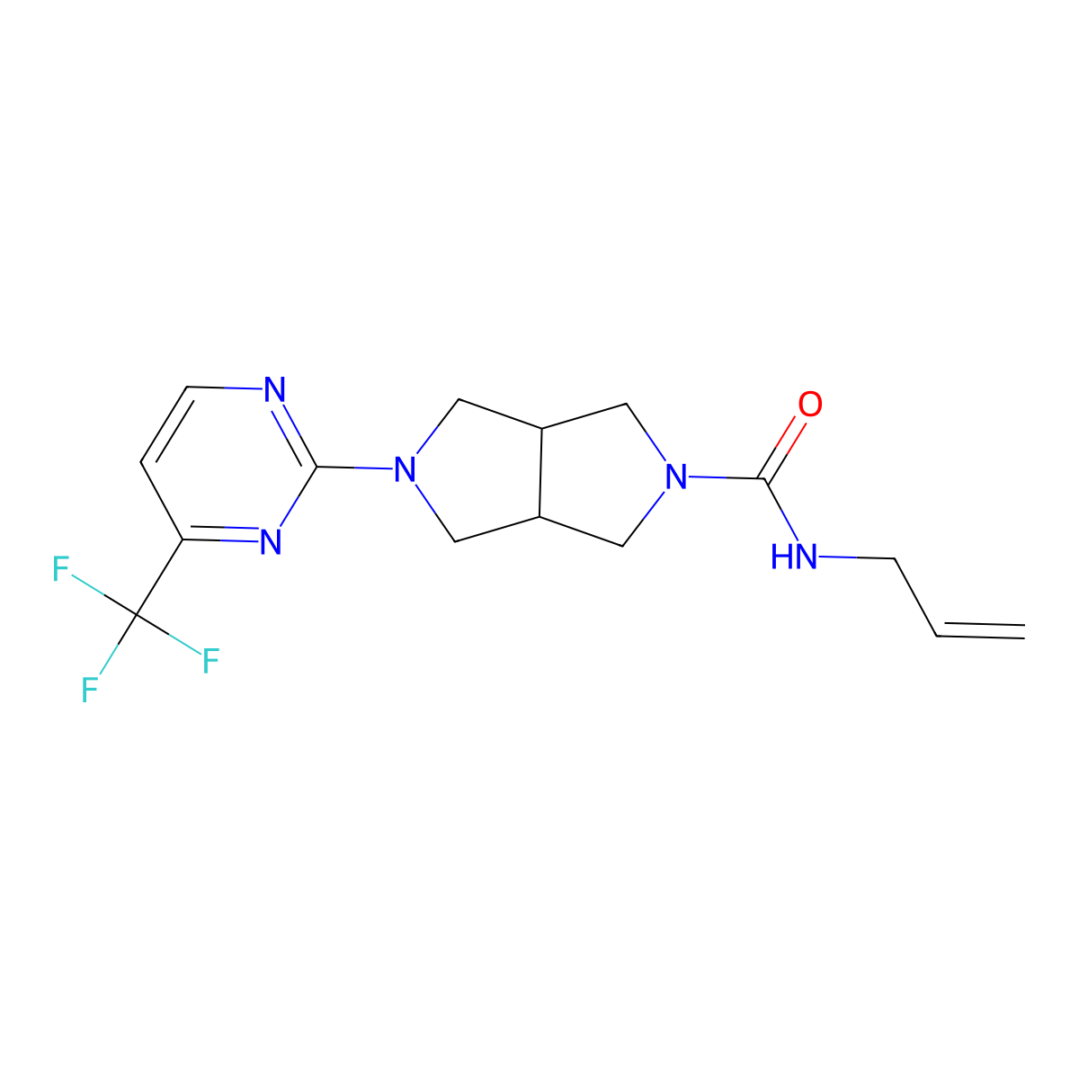 N-(prop-2-en-1-yl)-5-[4-(trifluoromethyl)pyrimidin-2-yl]-octahydropyrrolo[3,4-c]pyrrole-2-carboxamide molecular structure, CAS 2415570-60-2