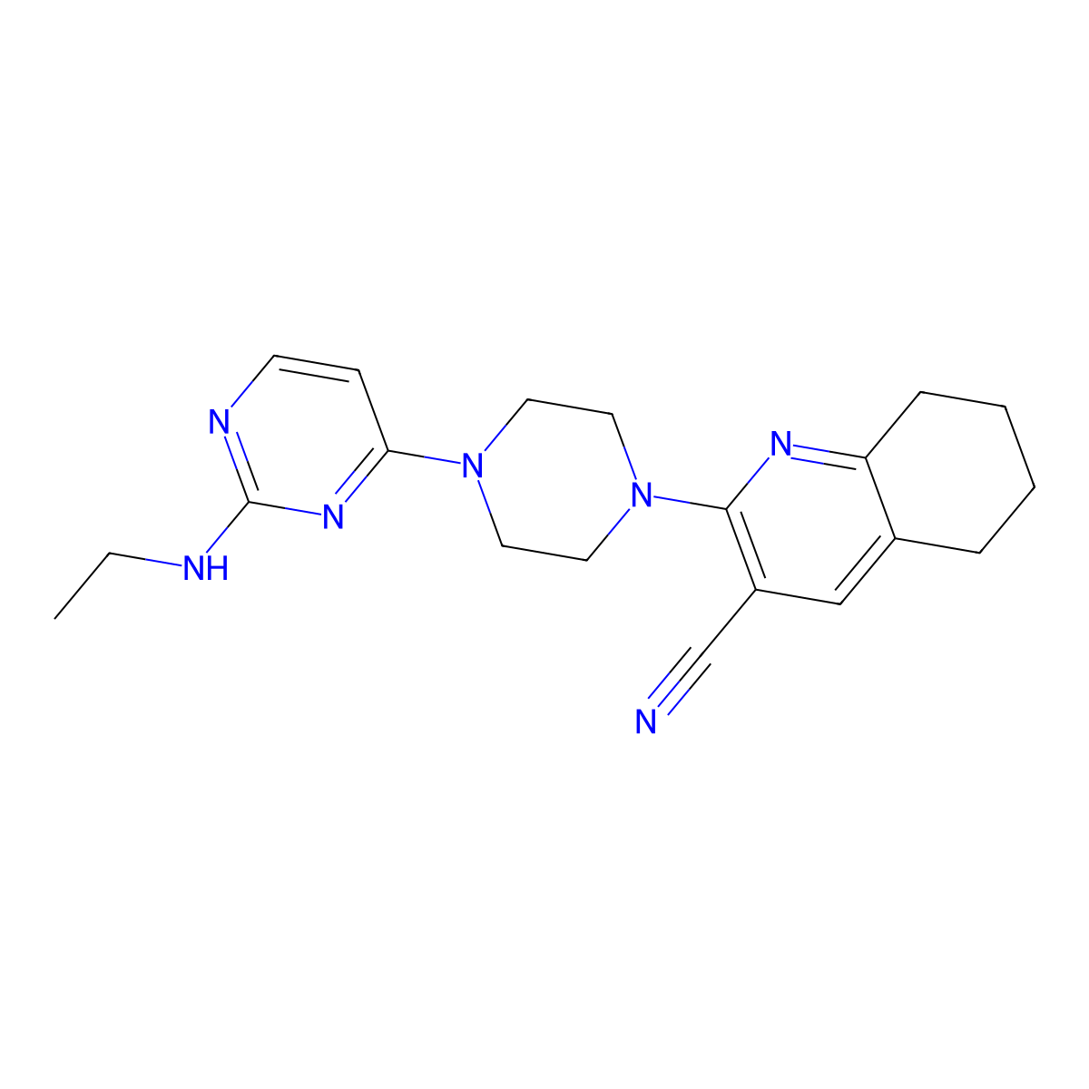 2-{4-[2-(Ethylamino)pyrimidin-4-yl]piperazin-1-yl}-5,6,7,8-tetrahydroquinoline-3-carbonitrile molecular structure, CAS 2415570-63-5