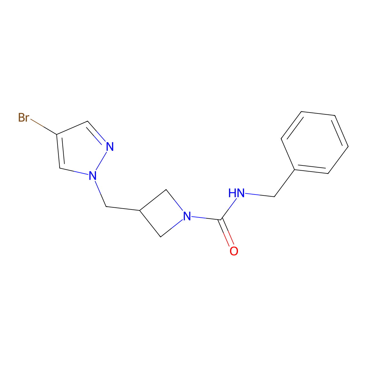 N-benzyl-3-[(4-bromo-1H-pyrazol-1-yl)methyl]azetidine-1-carboxamide molecular structure, CAS 2415570-65-7