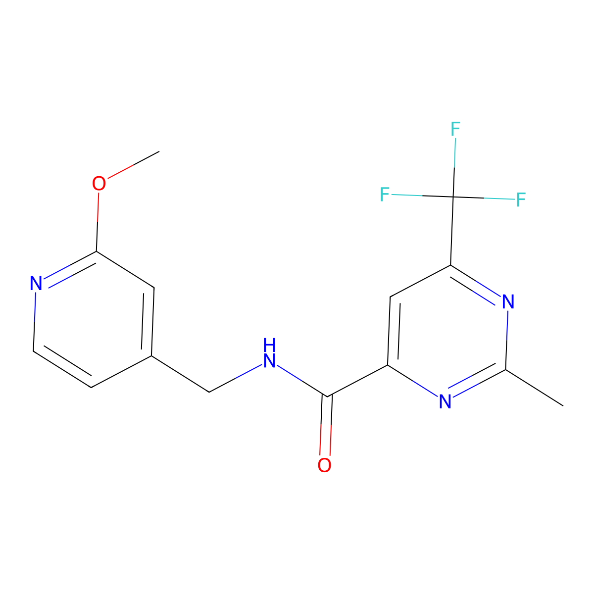 N-[(2-Methoxypyridin-4-yl)methyl]-2-methyl-6-(trifluoromethyl)pyrimidine-4-carboxamide molecular structure, CAS 2415570-68-0