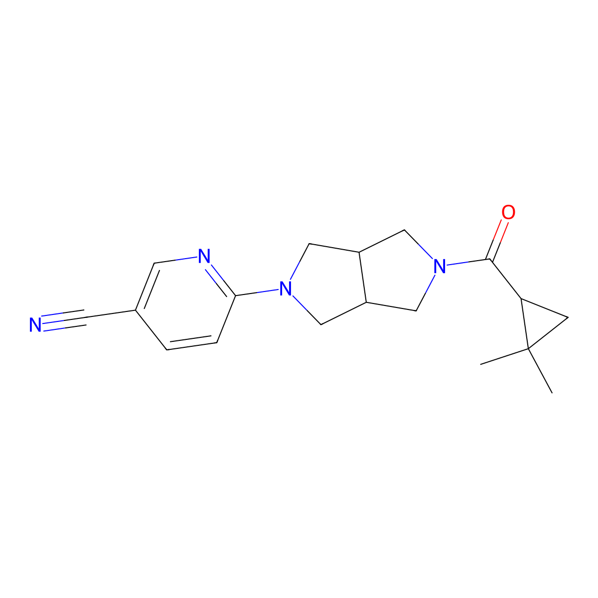 6-[5-(2,2-Dimethylcyclopropanecarbonyl)-octahydropyrrolo[3,4-c]pyrrol-2-yl]pyridine-3-carbonitrile molecular structure, CAS 2415570-77-1