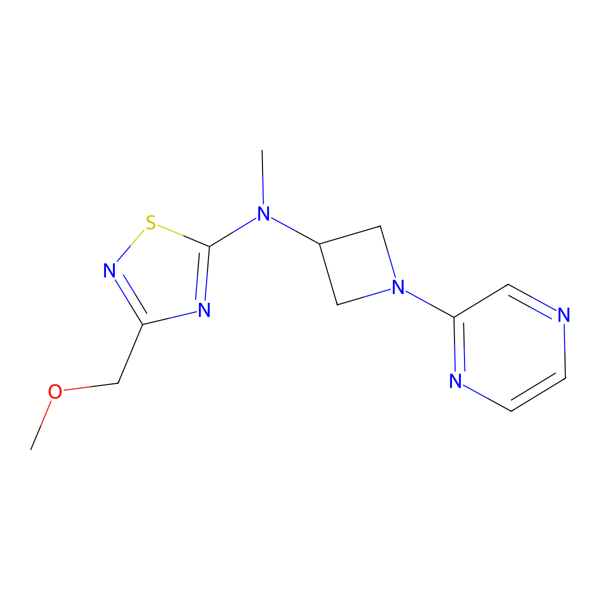 3-(methoxymethyl)-N-methyl-N-[1-(pyrazin-2-yl)azetidin-3-yl]-1,2,4-thiadiazol-5-amine molecular structure, CAS 2415570-78-2