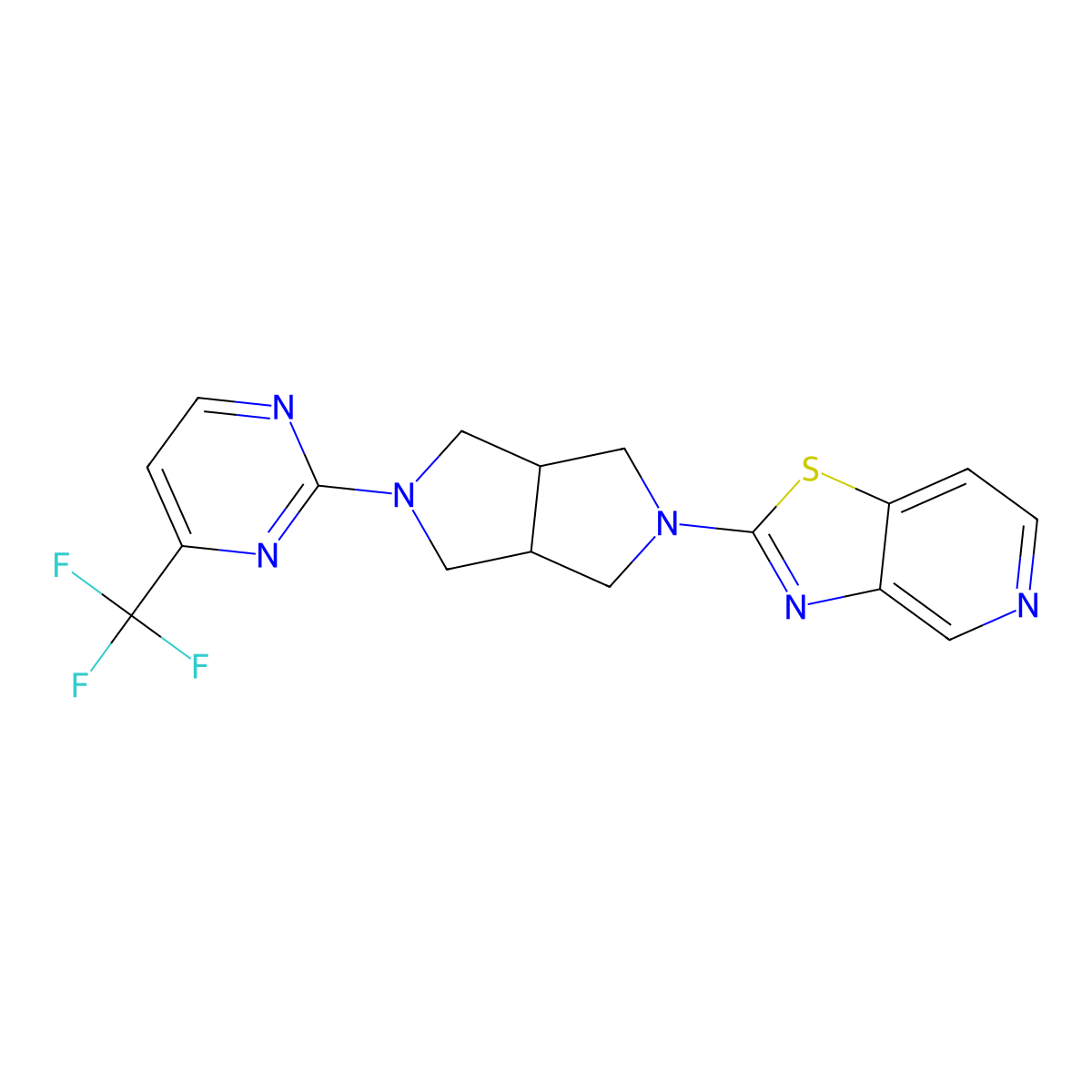 2-(5-{[1,3]Thiazolo[4,5-c]pyridin-2-yl}-octahydropyrrolo[3,4-c]pyrrol-2-yl)-4-(trifluoromethyl)pyrimidine molecular structure, CAS 2415570-83-9
