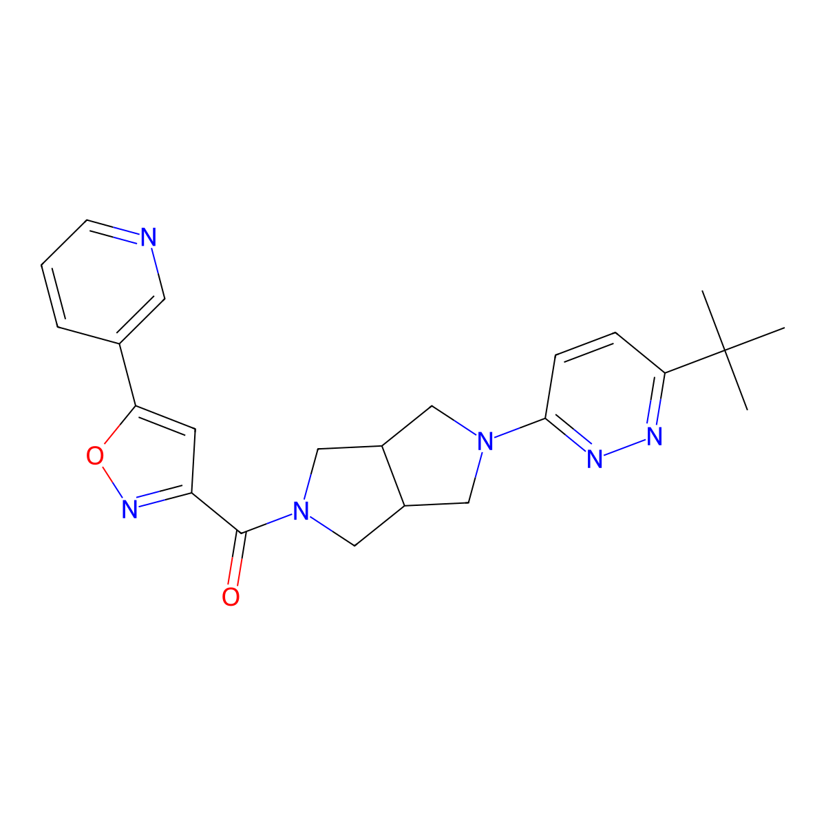 3-Tert-butyl-6-{5-[5-(pyridin-3-yl)-1,2-oxazole-3-carbonyl]-octahydropyrrolo[3,4-c]pyrrol-2-yl}pyridazine molecular structure, CAS 2415570-84-0