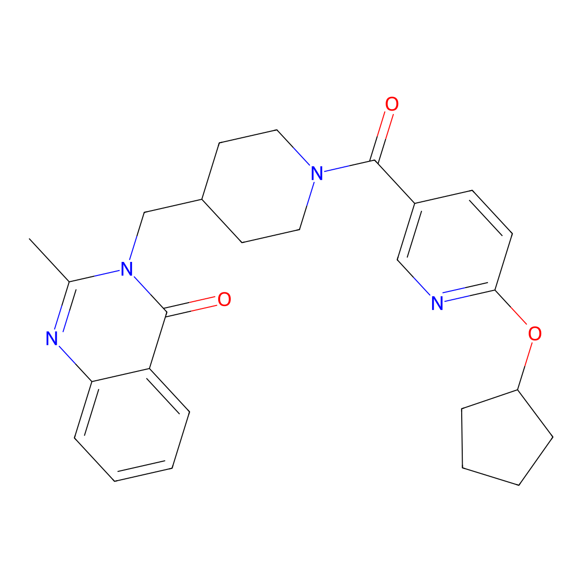 3-({1-[6-(Cyclopentyloxy)pyridine-3-carbonyl]piperidin-4-yl}methyl)-2-methyl-3,4-dihydroquinazolin-4-one molecular structure, CAS 2415570-90-8