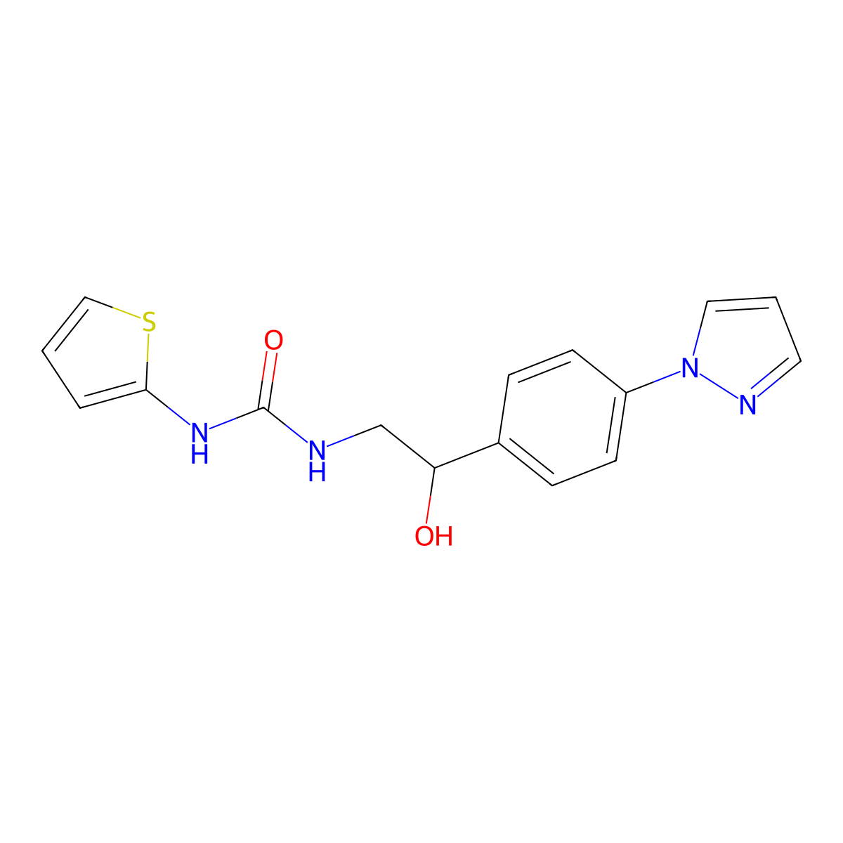 1-{2-hydroxy-2-[4-(1H-pyrazol-1-yl)phenyl]ethyl}-3-(thiophen-2-yl)urea molecular structure, CAS 2415570-96-4