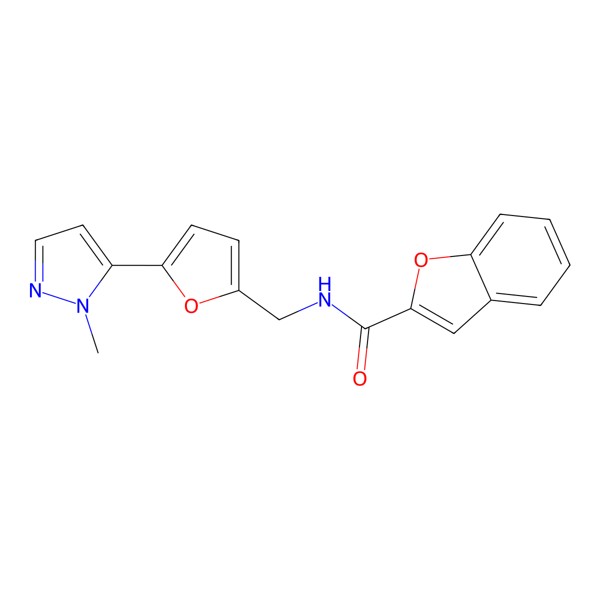 N-{[5-(1-methyl-1H-pyrazol-5-yl)furan-2-yl]methyl}-1-benzofuran-2-carboxamide molecular structure, CAS 2415571-04-7