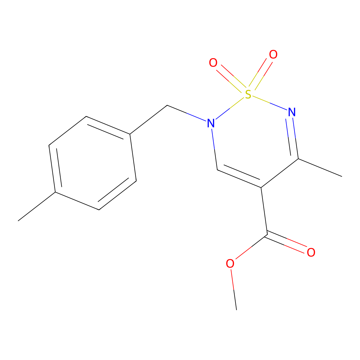 methyl 5-methyl-2-[(4-methylphenyl)methyl]-1,1-dioxo-2H-1lambda6,2,6-thiadiazine-4-carboxylate molecular structure, CAS 2415571-13-8
