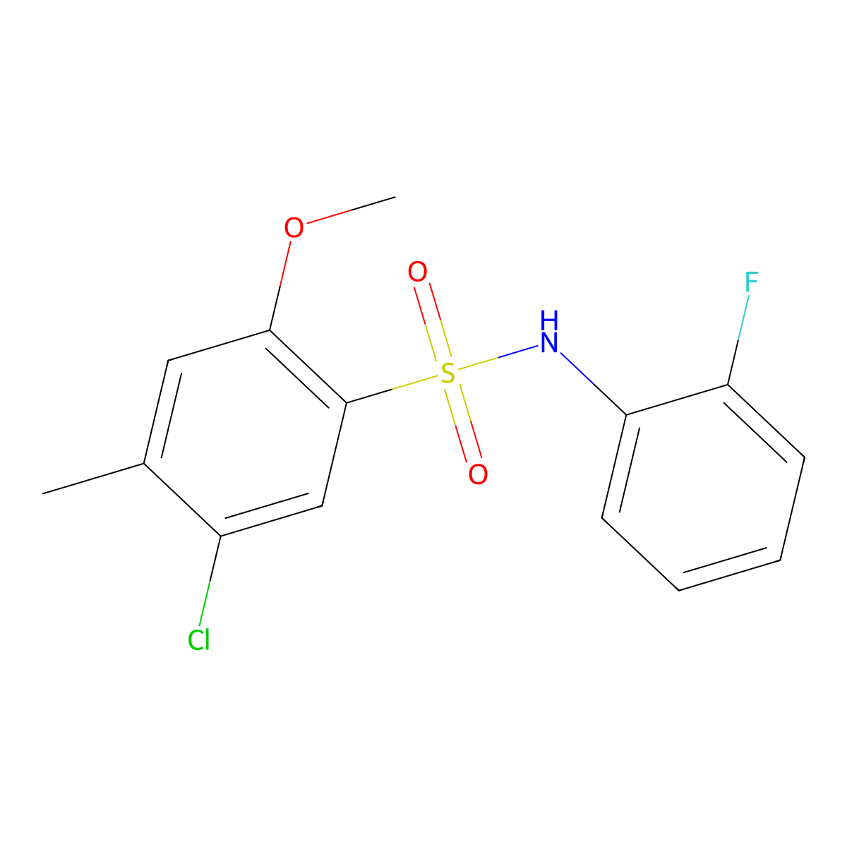 5-chloro-N-(2-fluorophenyl)-2-methoxy-4-methylbenzene-1-sulfonamide molecular structure, CAS 2415571-15-0