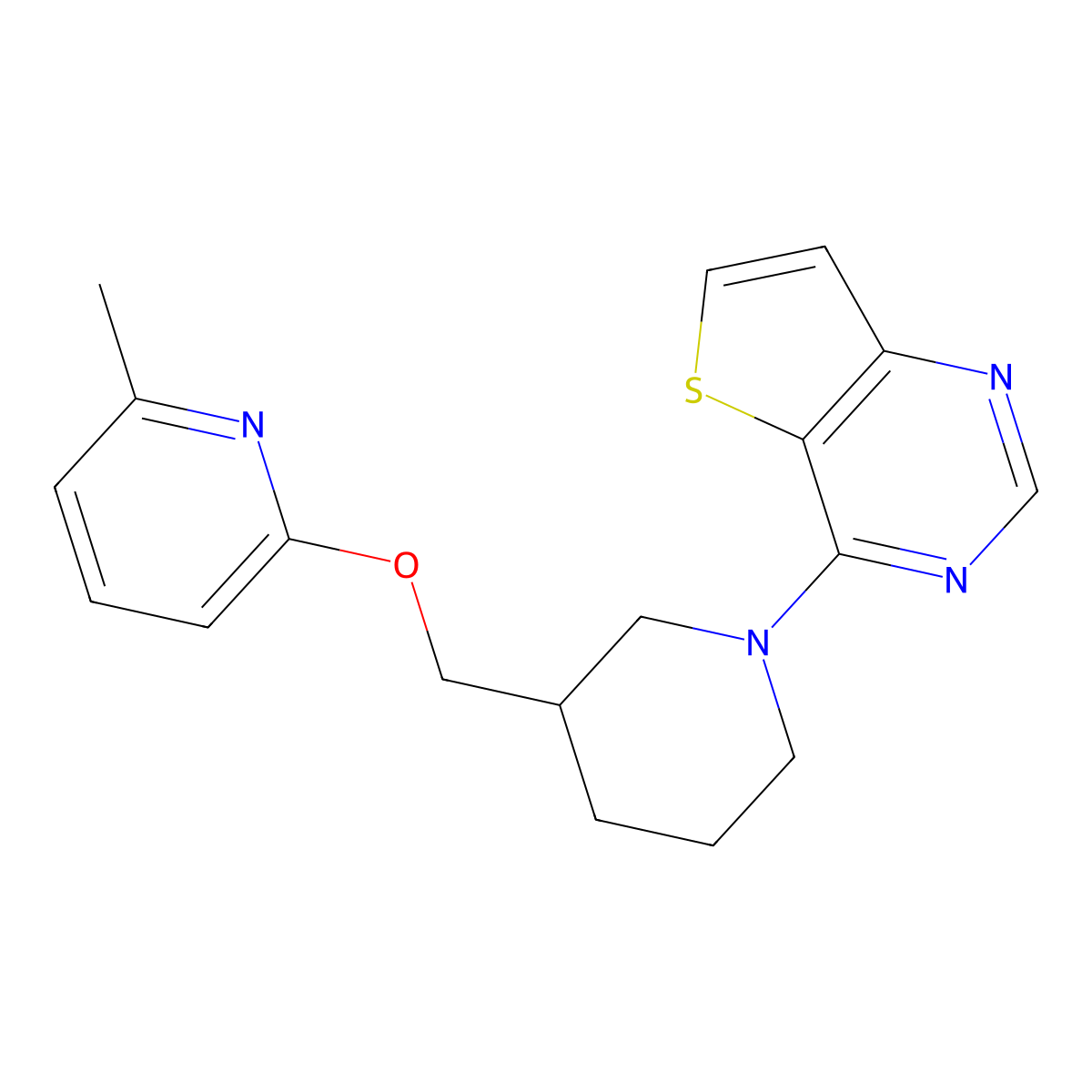 2-Methyl-6-[(1-{thieno[3,2-d]pyrimidin-4-yl}piperidin-3-yl)methoxy]pyridine molecular structure, CAS 2415571-16-1
