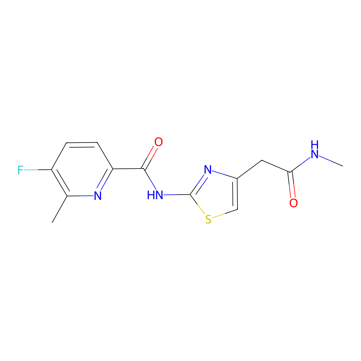 5-fluoro-6-methyl-N-{4-[(methylcarbamoyl)methyl]-1,3-thiazol-2-yl}pyridine-2-carboxamide molecular structure, CAS 2415571-17-2