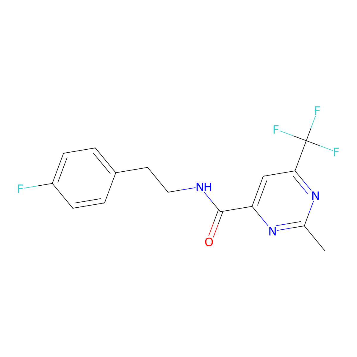 N-[2-(4-Fluorophenyl)ethyl]-2-methyl-6-(trifluoromethyl)pyrimidine-4-carboxamide molecular structure, CAS 2415571-18-3