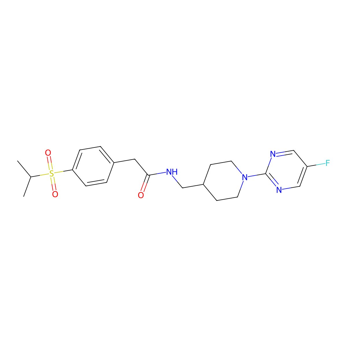 N-{[1-(5-fluoropyrimidin-2-yl)piperidin-4-yl]methyl}-2-[4-(propane-2-sulfonyl)phenyl]acetamide molecular structure, CAS 2415571-19-4