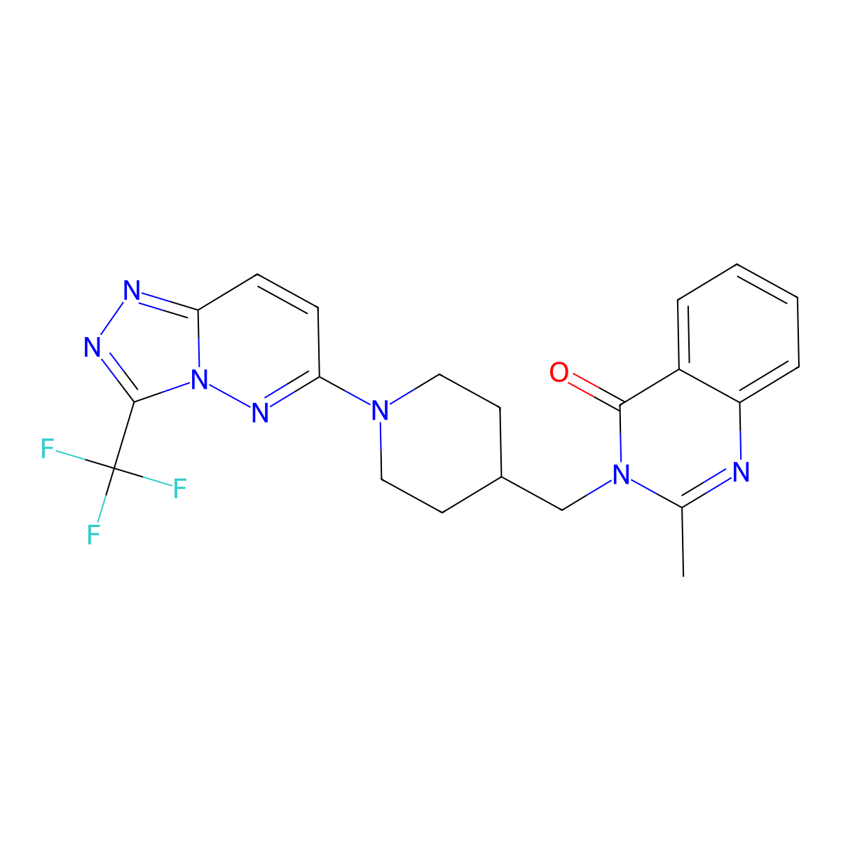 2-Methyl-3-({1-[3-(trifluoromethyl)-[1,2,4]triazolo[4,3-b]pyridazin-6-yl]piperidin-4-yl}methyl)-3,4-dihydroquinazolin-4-one molecular structure, CAS 2415571-21-8