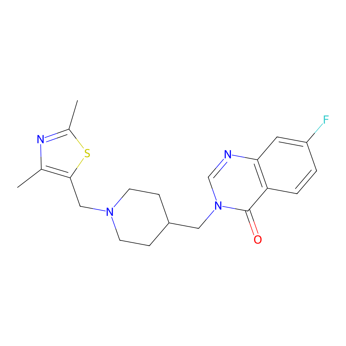 3-({1-[(2,4-Dimethyl-1,3-thiazol-5-yl)methyl]piperidin-4-yl}methyl)-7-fluoro-3,4-dihydroquinazolin-4-one molecular structure, CAS 2415571-22-9