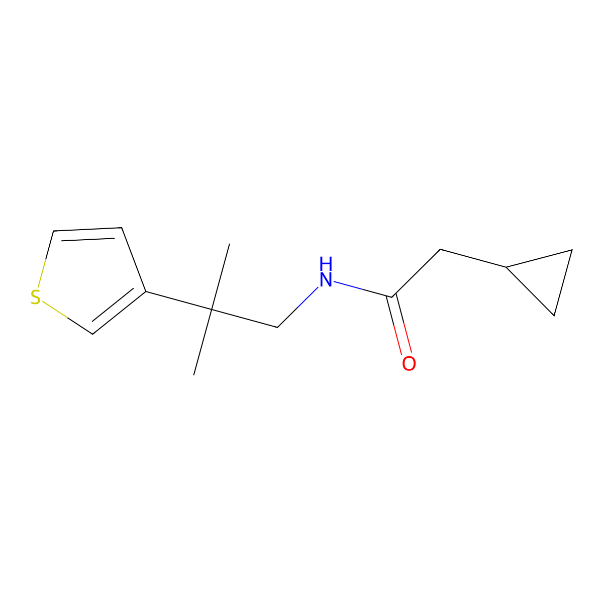 2-cyclopropyl-N-[2-methyl-2-(thiophen-3-yl)propyl]acetamide molecular structure, CAS 2415571-29-6