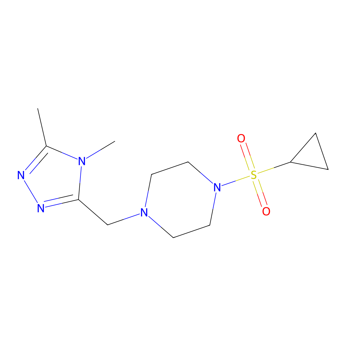 1-(cyclopropanesulfonyl)-4-[(4,5-dimethyl-4H-1,2,4-triazol-3-yl)methyl]piperazine molecular structure, CAS 2415571-33-2