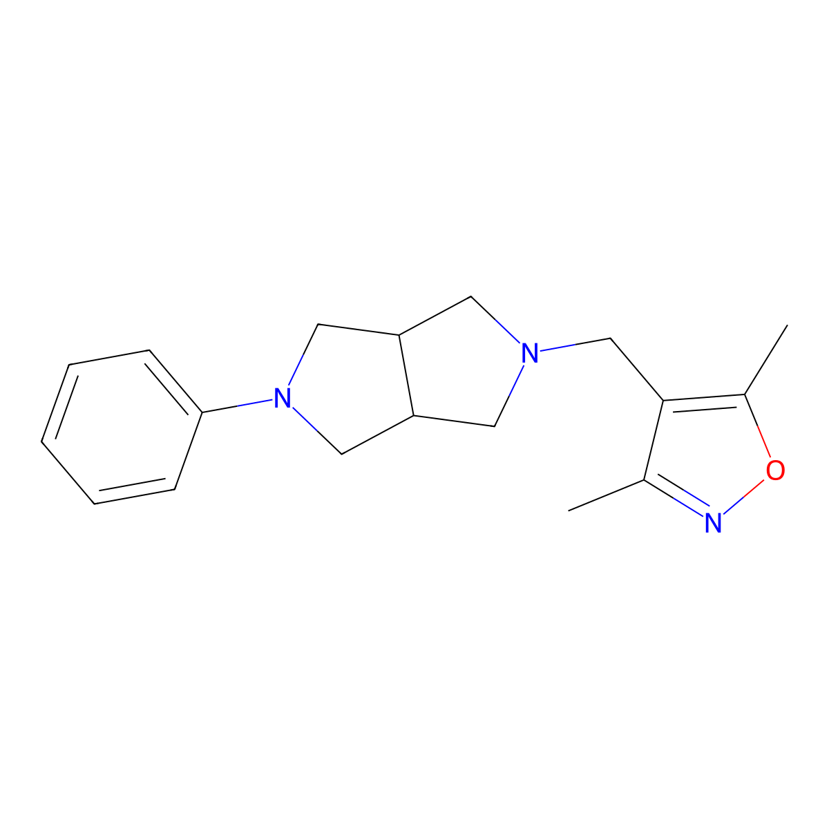 3,5-Dimethyl-4-({5-phenyl-octahydropyrrolo[3,4-c]pyrrol-2-yl}methyl)-1,2-oxazole molecular structure, CAS 2415571-41-2