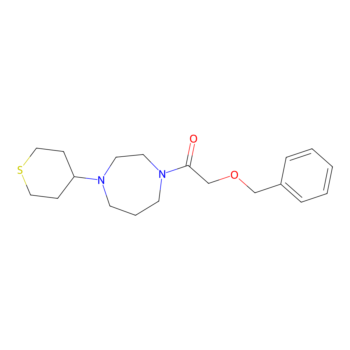 2-(Benzyloxy)-1-[4-(thian-4-yl)-1,4-diazepan-1-yl]ethan-1-one molecular structure, CAS 2415571-45-6