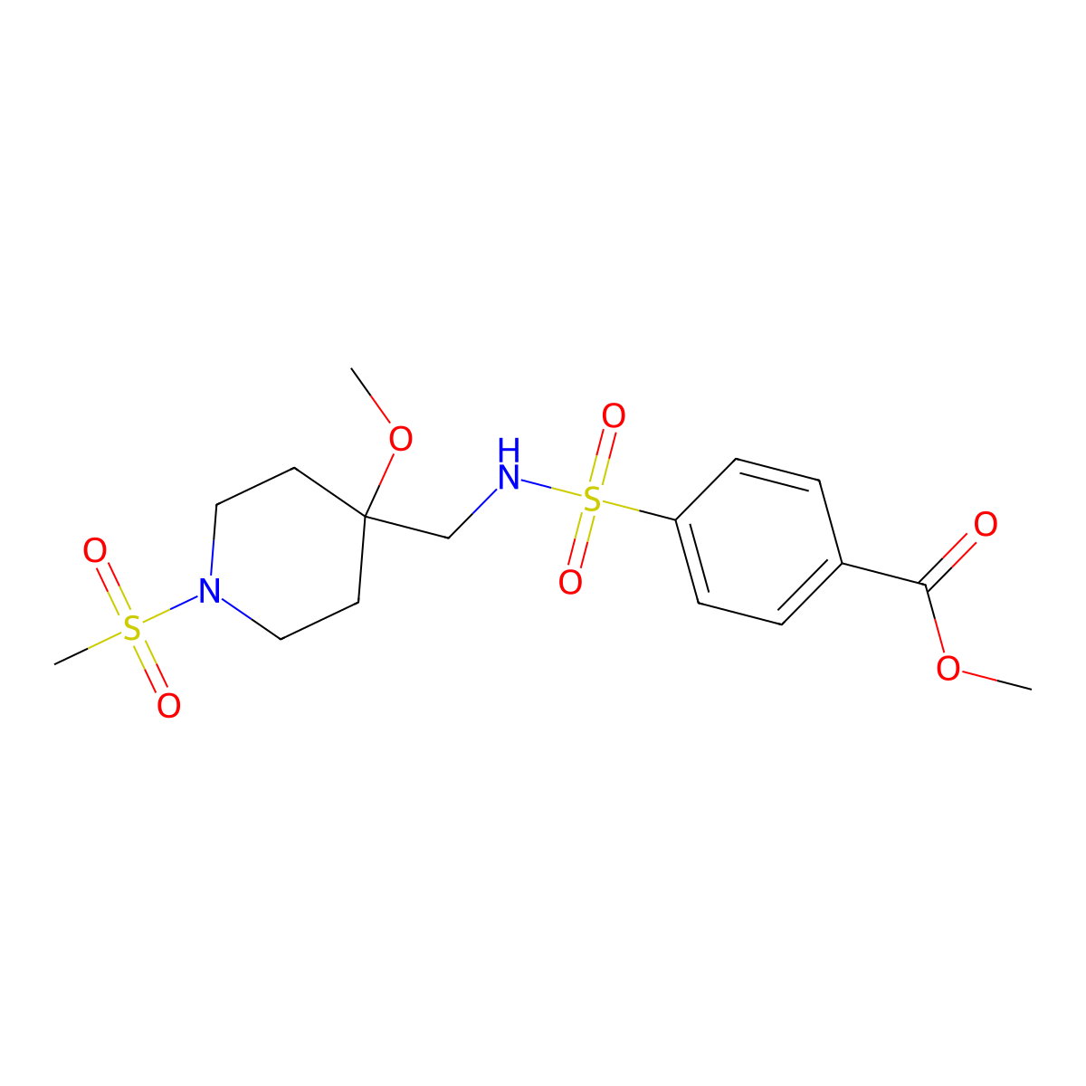 Methyl 4-{[(1-methanesulfonyl-4-methoxypiperidin-4-yl)methyl]sulfamoyl}benzoate molecular structure, CAS 2415571-50-3