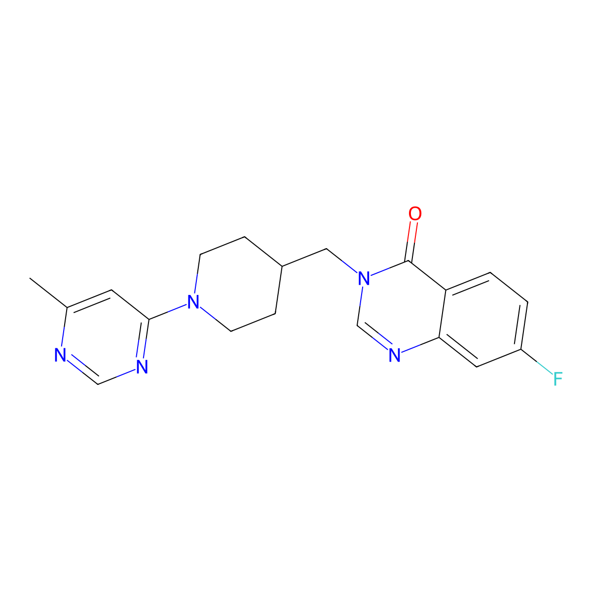 7-Fluoro-3-{[1-(6-methylpyrimidin-4-yl)piperidin-4-yl]methyl}-3,4-dihydroquinazolin-4-one molecular structure, CAS 2415571-51-4