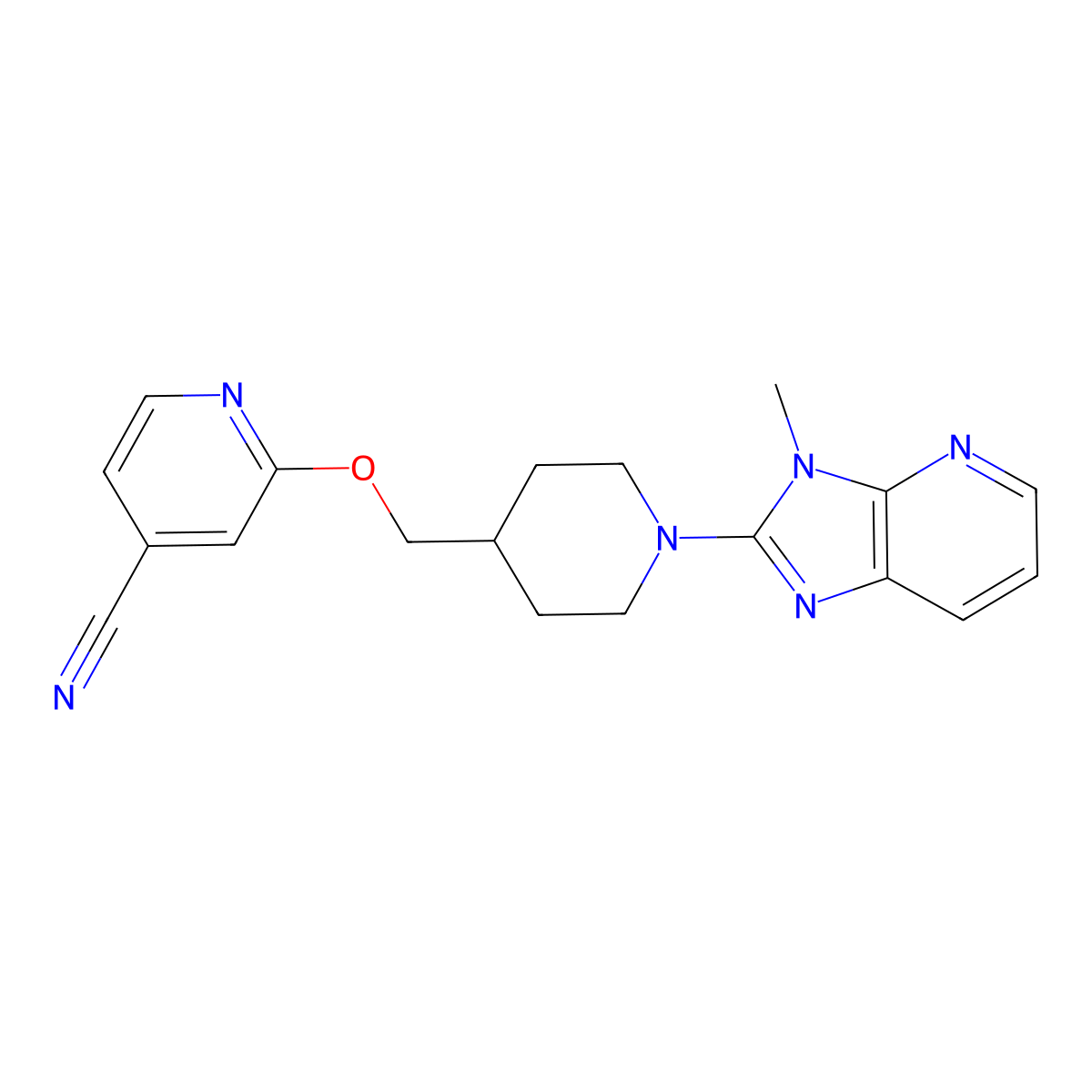 2-[[1-(3-Methylimidazo[4,5-b]pyridin-2-yl)piperidin-4-yl]methoxy]pyridine-4-carbonitrile molecular structure, CAS 2415571-56-9