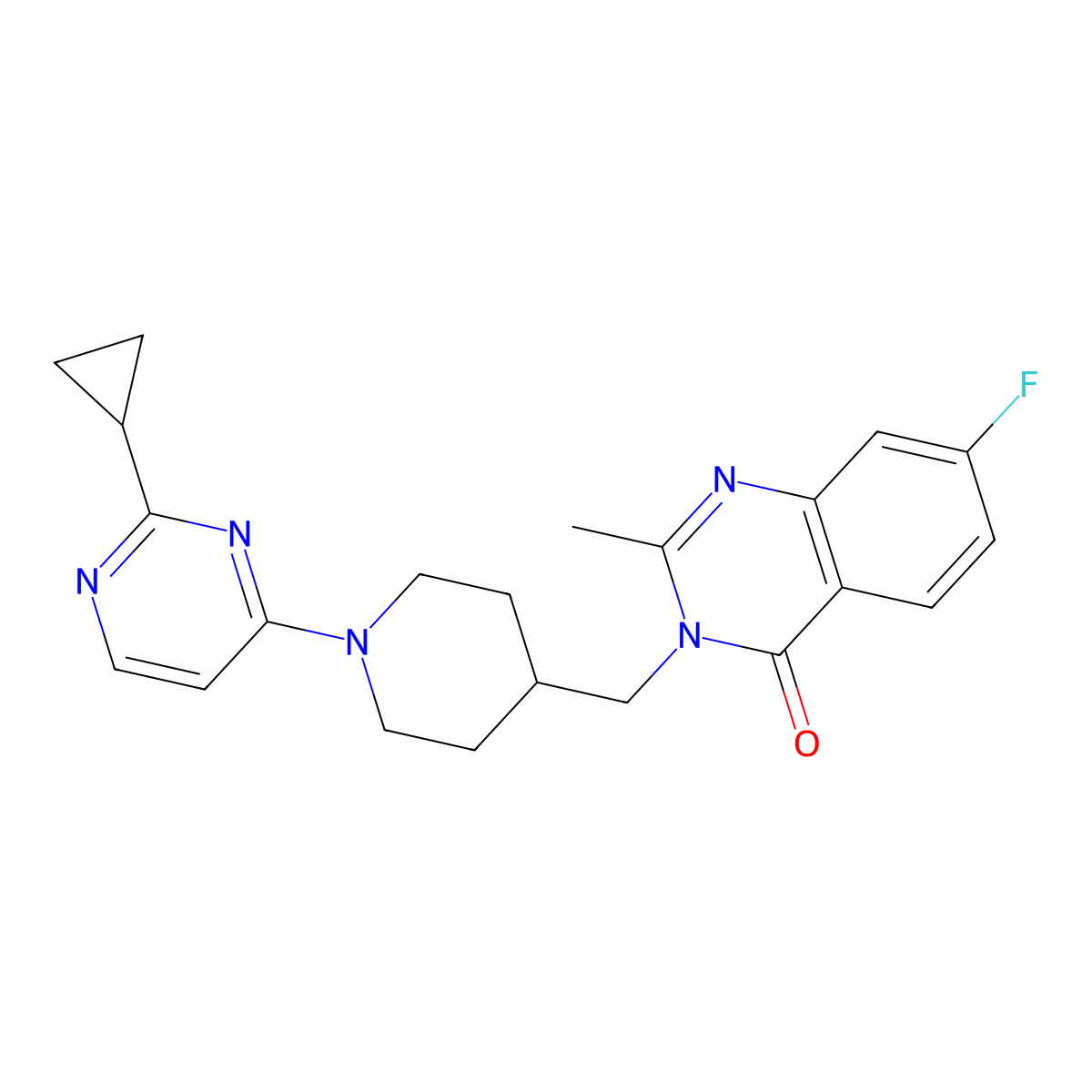 3-{[1-(2-Cyclopropylpyrimidin-4-yl)piperidin-4-yl]methyl}-7-fluoro-2-methyl-3,4-dihydroquinazolin-4-one molecular structure, CAS 2415571-60-5