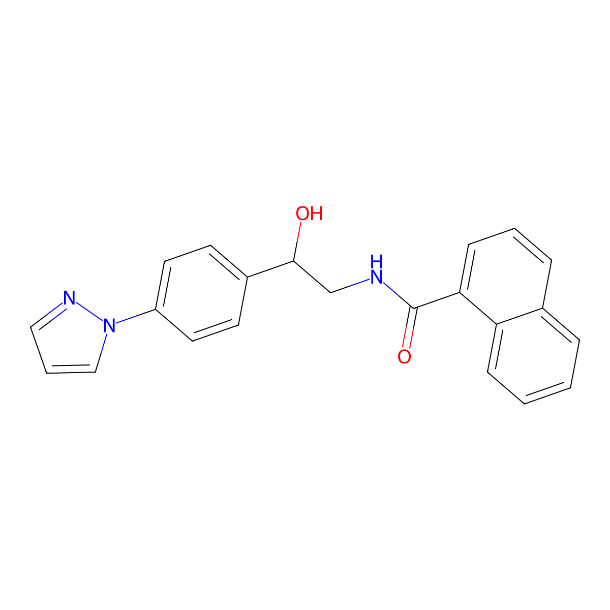 N-{2-hydroxy-2-[4-(1H-pyrazol-1-yl)phenyl]ethyl}naphthalene-1-carboxamide molecular structure, CAS 2415571-65-0