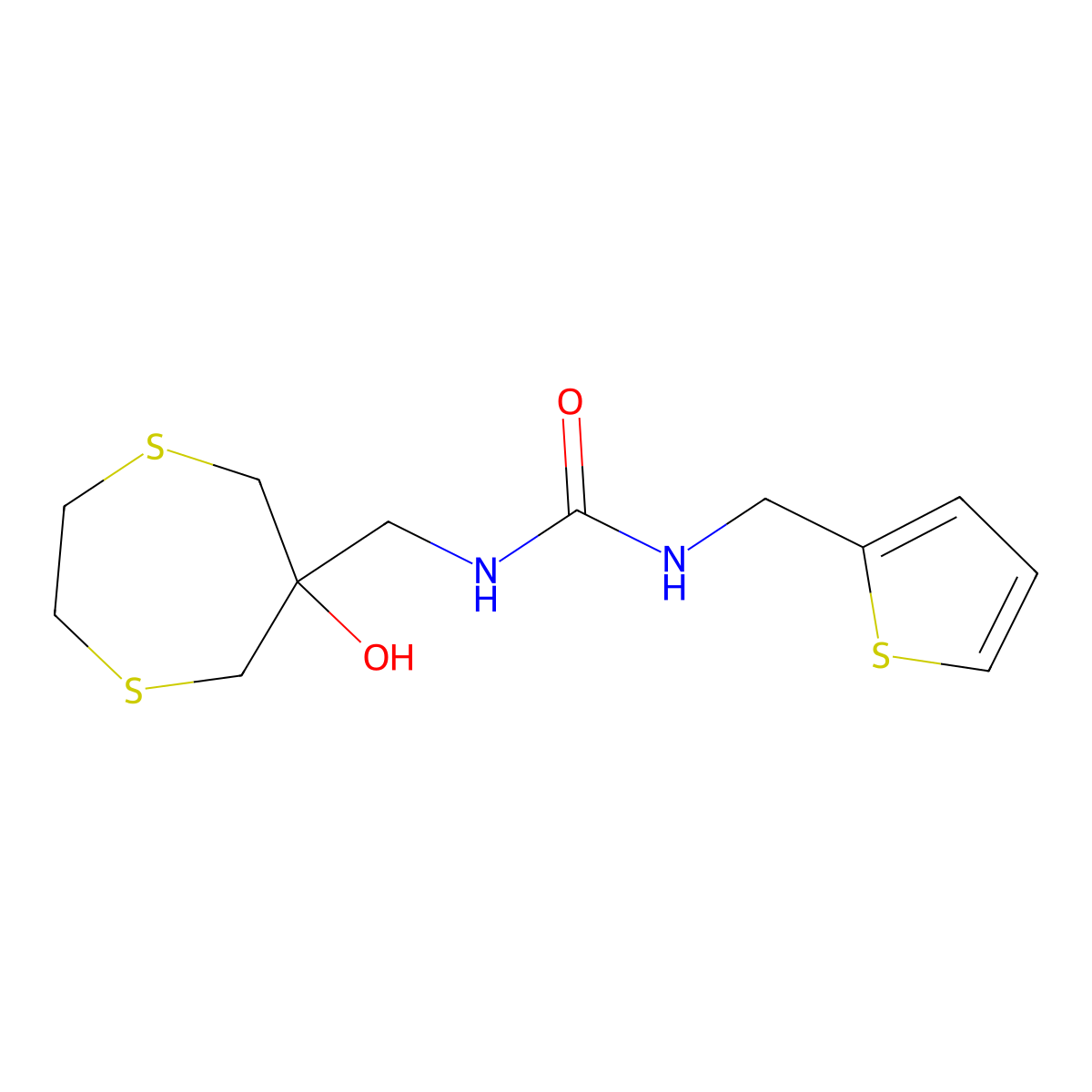 1-[(6-Hydroxy-1,4-dithiepan-6-yl)methyl]-3-(thiophen-2-ylmethyl)urea molecular structure, CAS 2415571-69-4