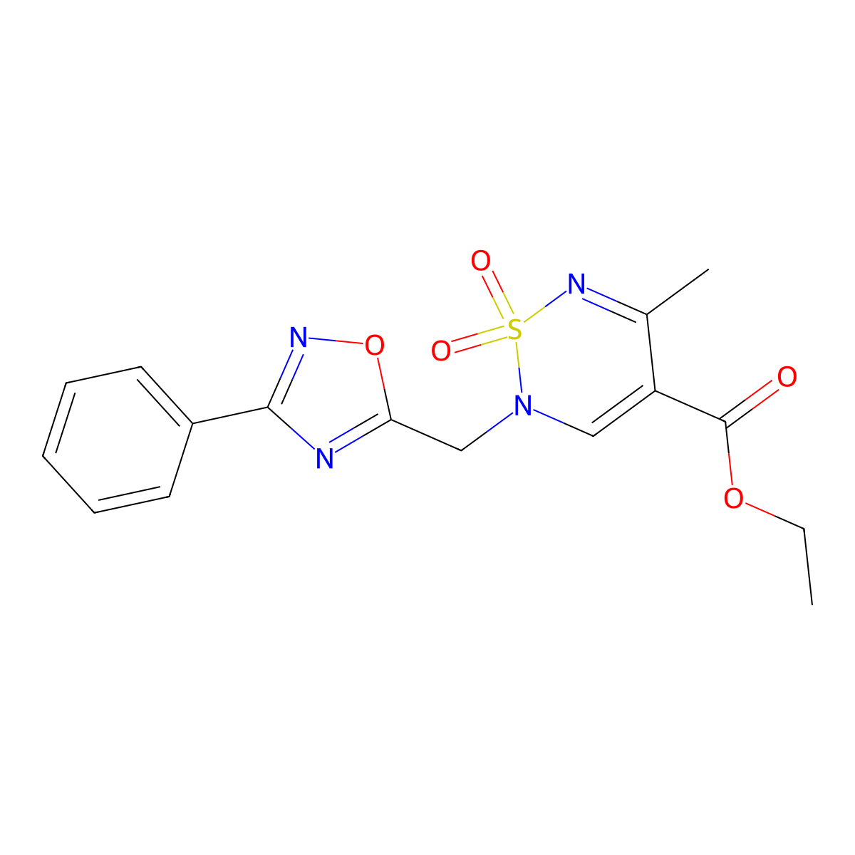 ethyl 5-methyl-1,1-dioxo-2-[(3-phenyl-1,2,4-oxadiazol-5-yl)methyl]-2H-1lambda6,2,6-thiadiazine-4-carboxylate molecular structure, CAS 2415571-73-0