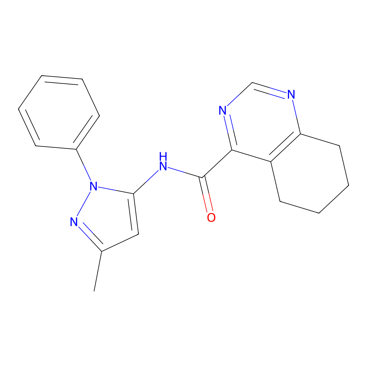N-(3-methyl-1-phenyl-1H-pyrazol-5-yl)-5,6,7,8-tetrahydroquinazoline-4-carboxamide molecular structure, CAS 2415571-76-3