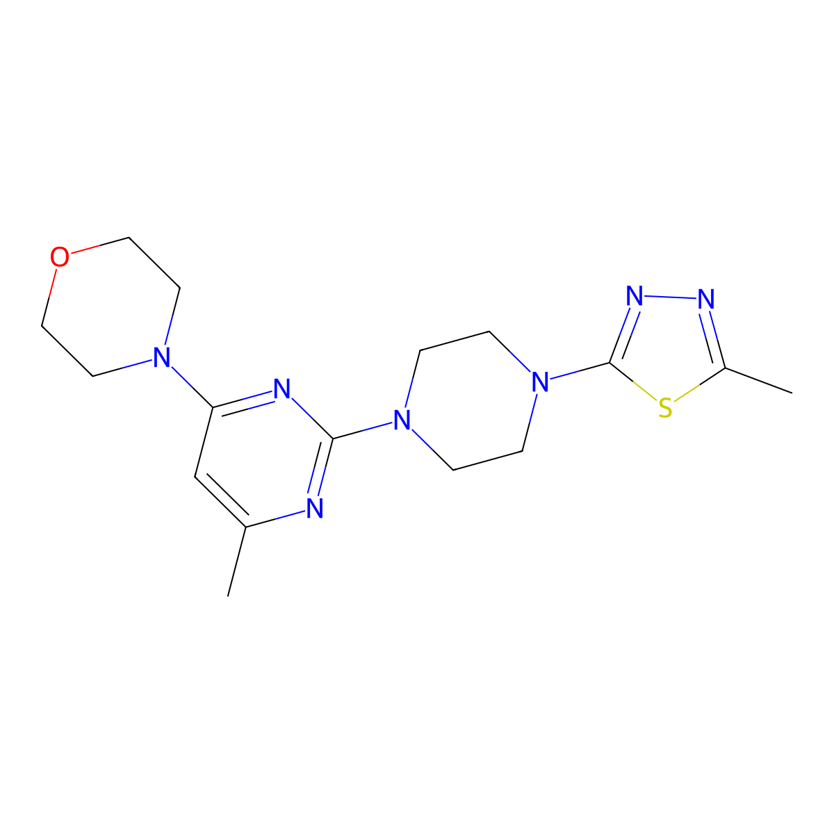 4-{6-Methyl-2-[4-(5-methyl-1,3,4-thiadiazol-2-yl)piperazin-1-yl]pyrimidin-4-yl}morpholine molecular structure, CAS 2415571-78-5