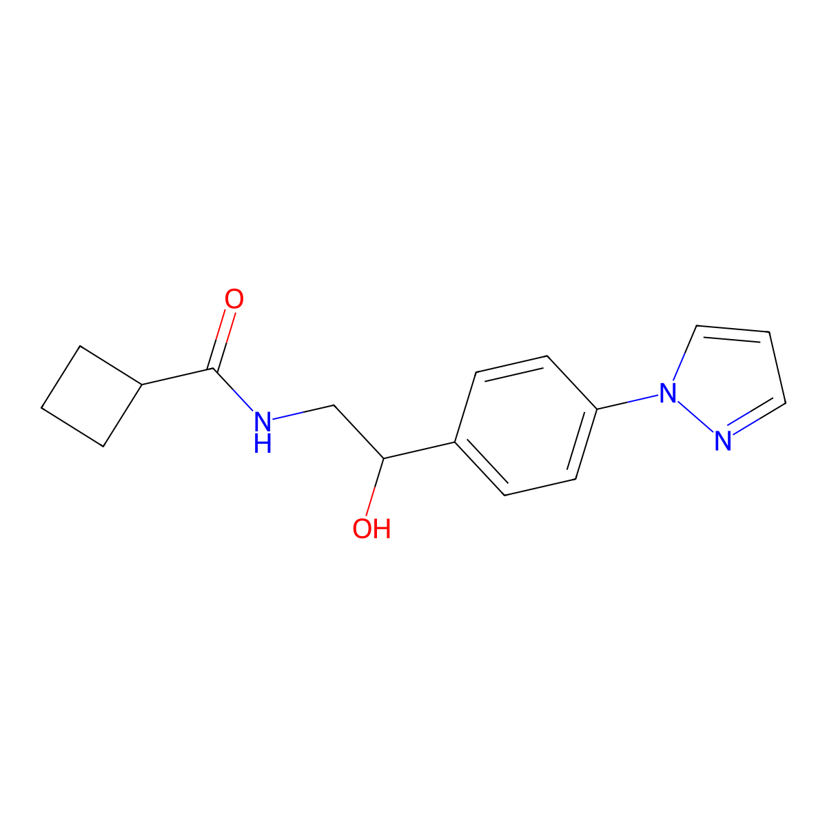 N-{2-hydroxy-2-[4-(1H-pyrazol-1-yl)phenyl]ethyl}cyclobutanecarboxamide molecular structure, CAS 2415571-80-9