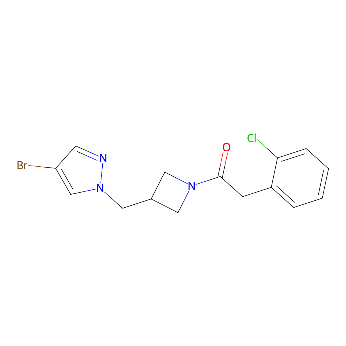 1-{3-[(4-bromo-1H-pyrazol-1-yl)methyl]azetidin-1-yl}-2-(2-chlorophenyl)ethan-1-one molecular structure, CAS 2415571-84-3