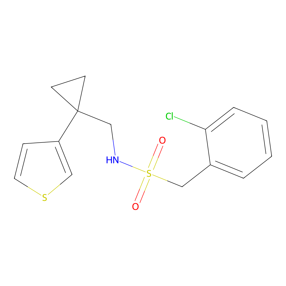 1-(2-chlorophenyl)-N-{[1-(thiophen-3-yl)cyclopropyl]methyl}methanesulfonamide molecular structure, CAS 2415571-93-4
