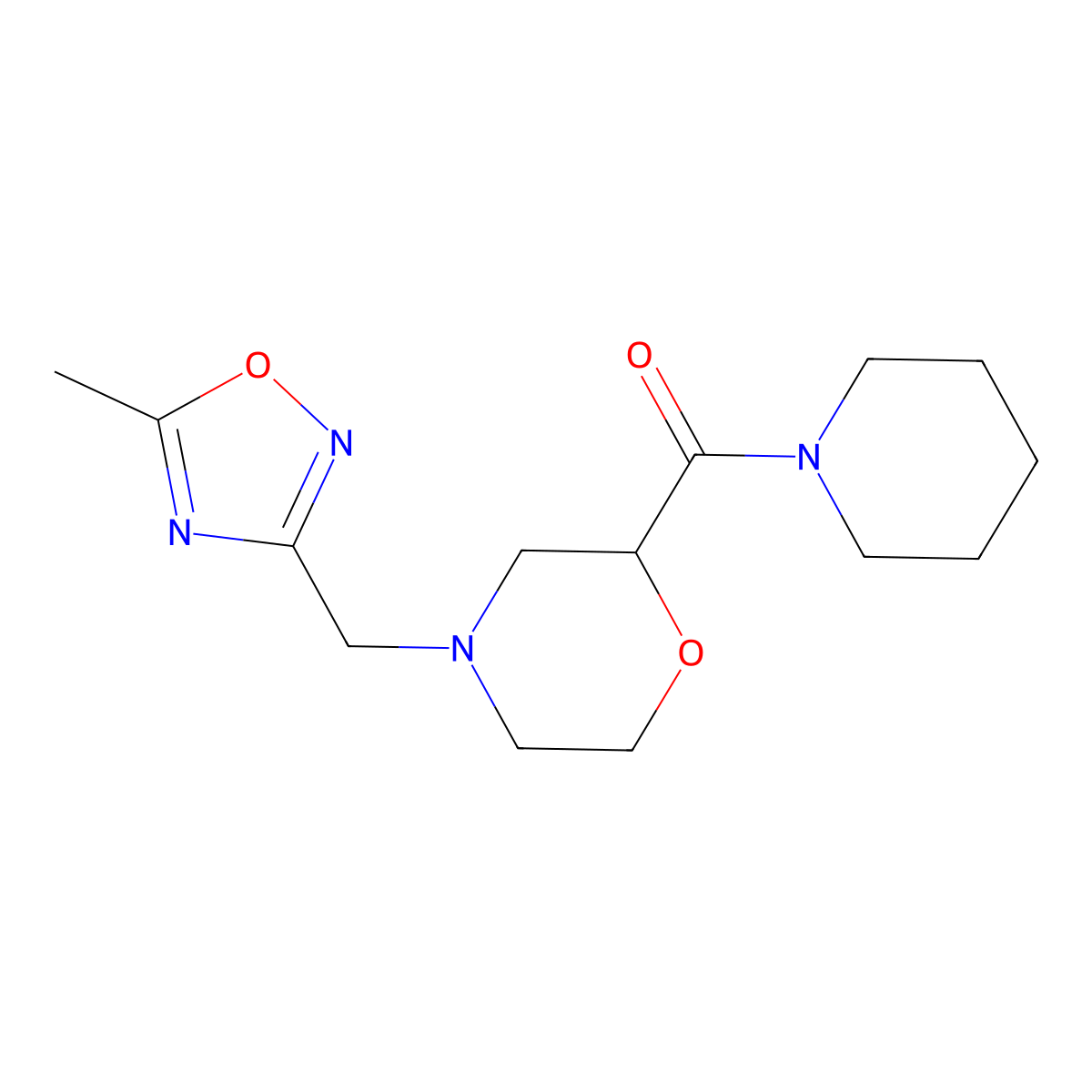 4-[(5-Methyl-1,2,4-oxadiazol-3-yl)methyl]-2-(piperidine-1-carbonyl)morpholine molecular structure, CAS 2415571-95-6