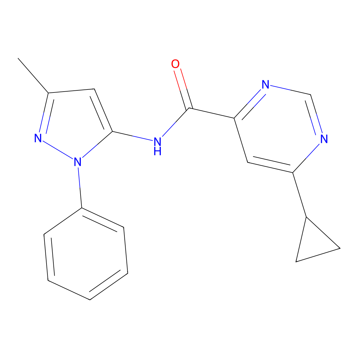6-cyclopropyl-N-(3-methyl-1-phenyl-1H-pyrazol-5-yl)pyrimidine-4-carboxamide molecular structure, CAS 2415571-97-8