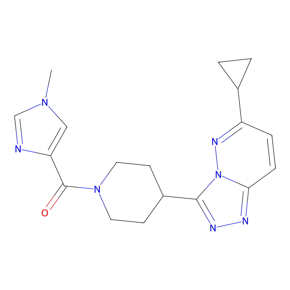 4-{6-cyclopropyl-[1,2,4]triazolo[4,3-b]pyridazin-3-yl}-1-(1-methyl-1H-imidazole-4-carbonyl)piperidine molecular structure, CAS 2415572-01-7