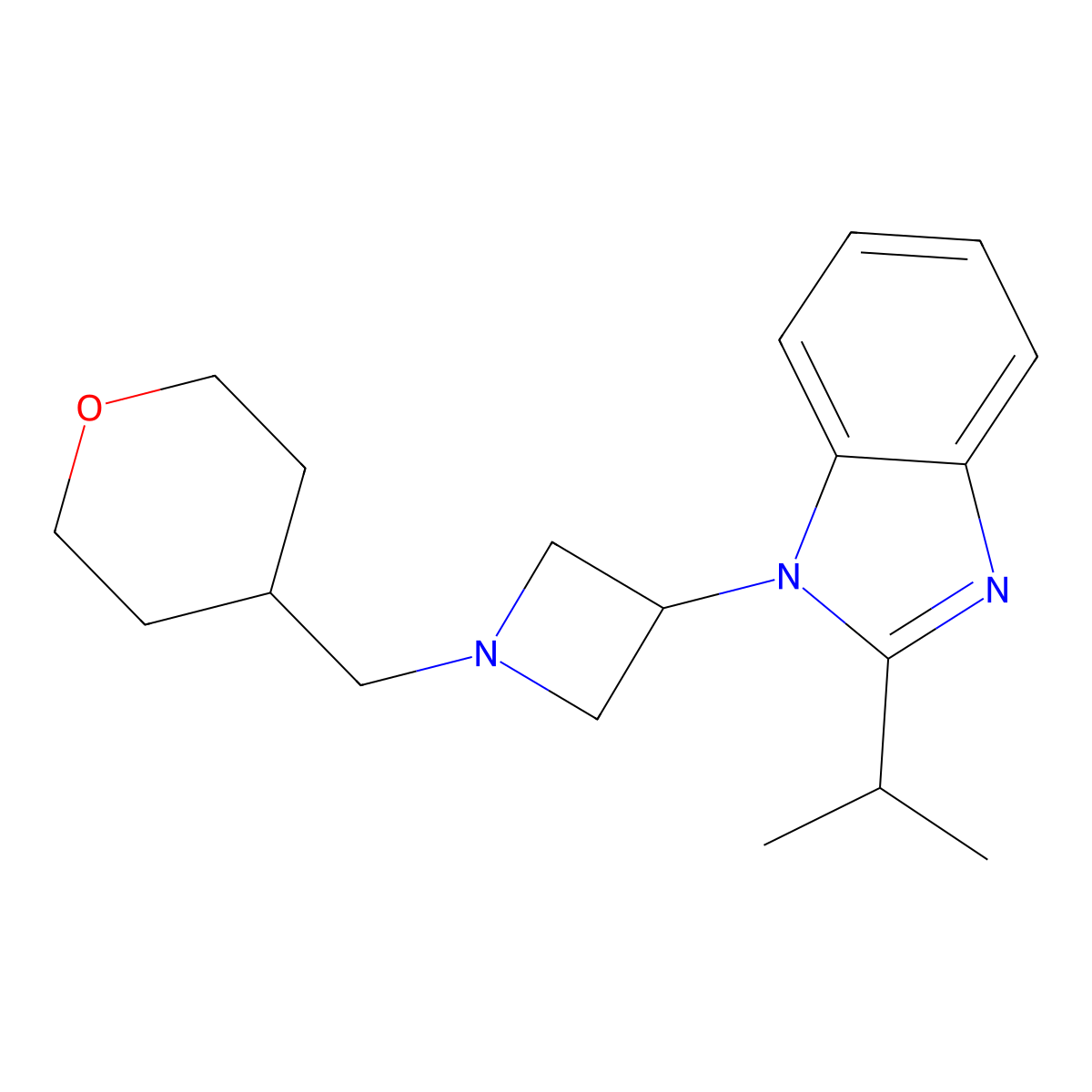 1-{1-[(oxan-4-yl)methyl]azetidin-3-yl}-2-(propan-2-yl)-1H-1,3-benzodiazole molecular structure, CAS 2415572-06-2