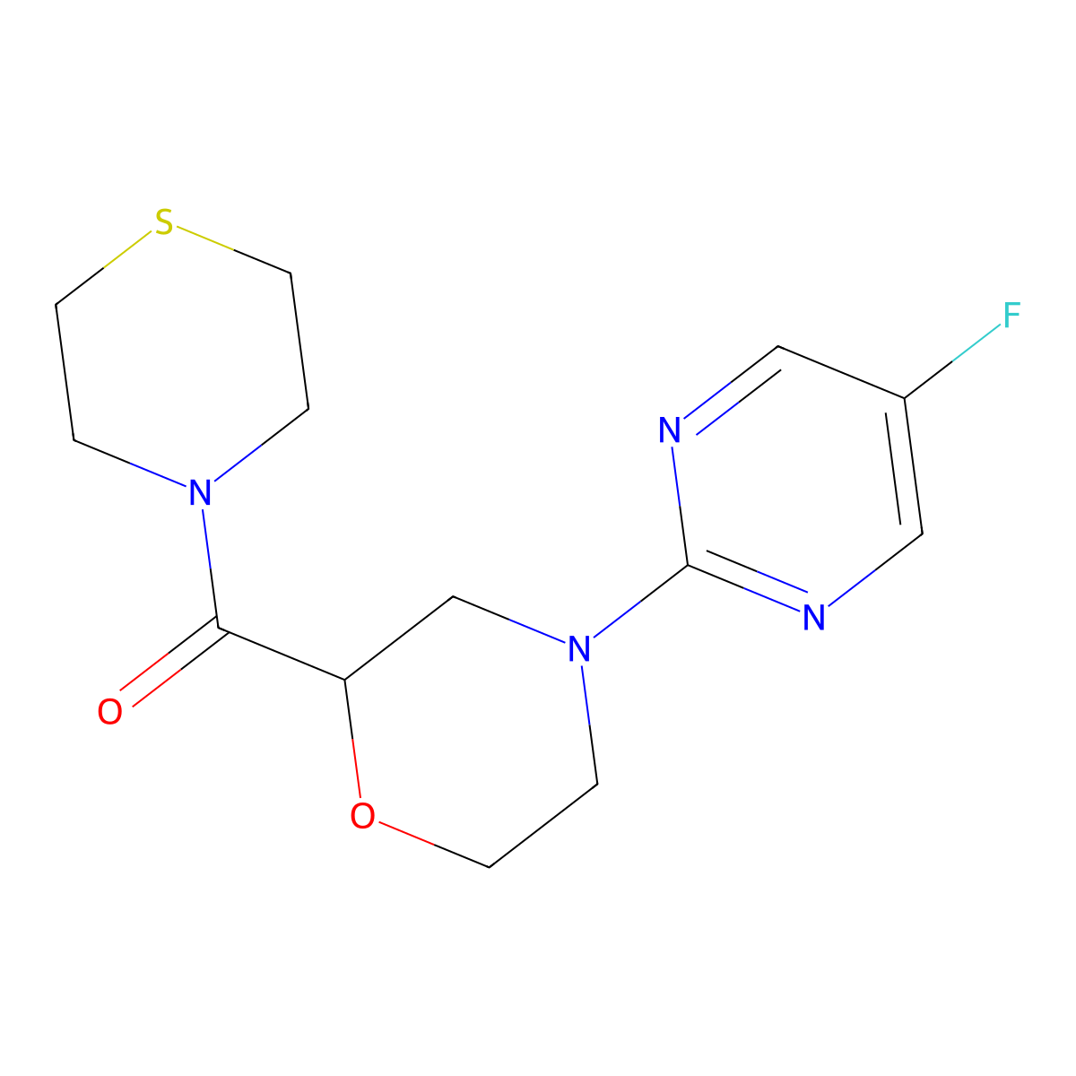 4-(5-Fluoropyrimidin-2-yl)-2-(thiomorpholine-4-carbonyl)morpholine molecular structure, CAS 2415572-07-3