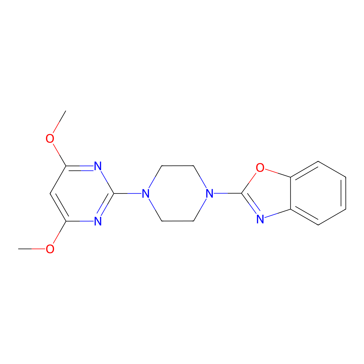 2-[4-(4,6-Dimethoxypyrimidin-2-yl)piperazin-1-yl]-1,3-benzoxazole molecular structure, CAS 2415572-11-9