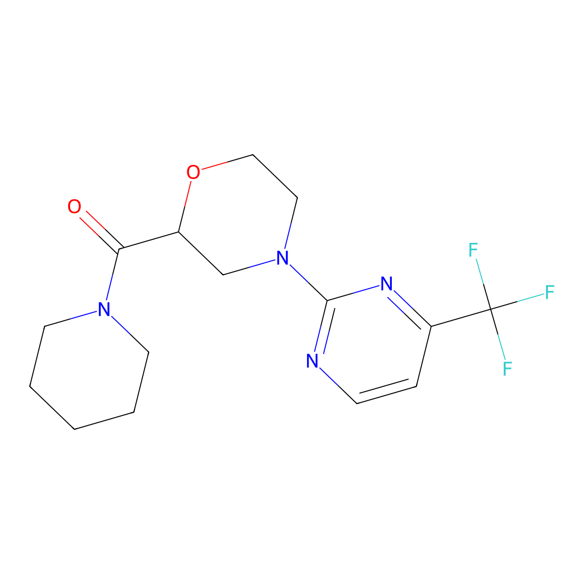 2-(Piperidine-1-carbonyl)-4-[4-(trifluoromethyl)pyrimidin-2-yl]morpholine molecular structure, CAS 2415572-14-2