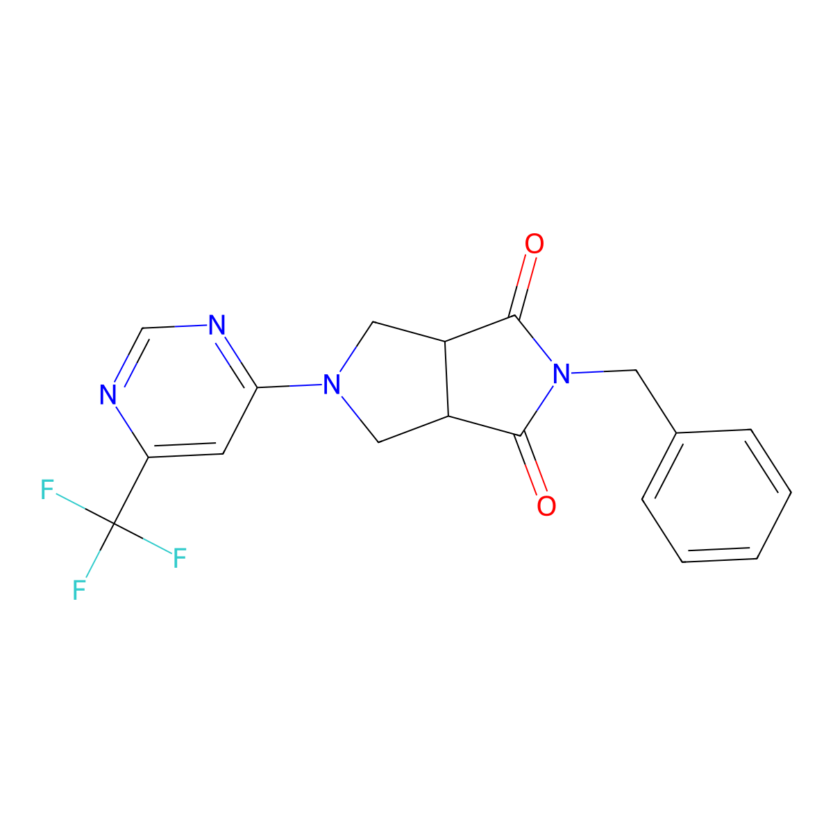2-Benzyl-5-[6-(trifluoromethyl)pyrimidin-4-yl]-octahydropyrrolo[3,4-c]pyrrole-1,3-dione molecular structure, CAS 2415572-15-3