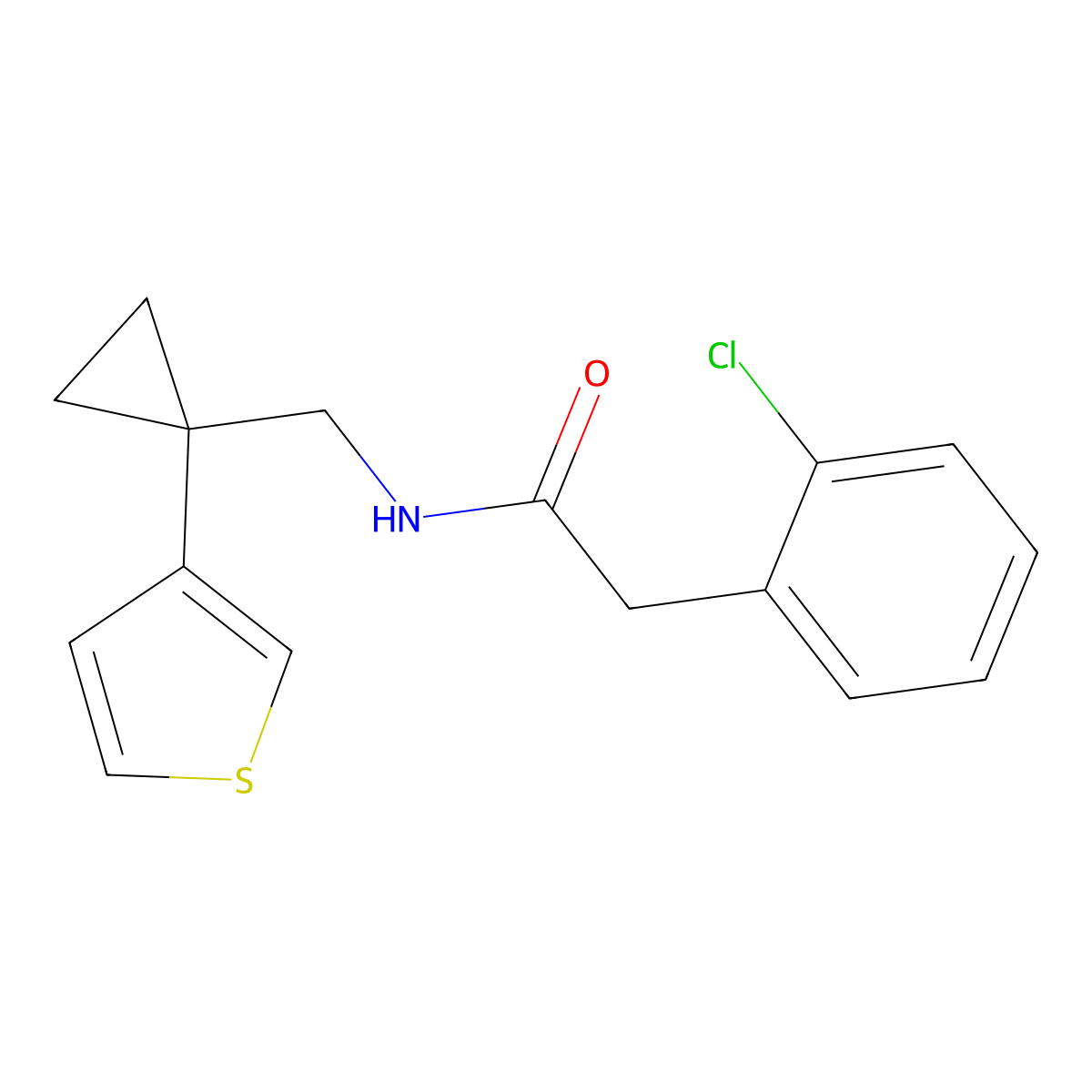 2-(2-chlorophenyl)-N-{[1-(thiophen-3-yl)cyclopropyl]methyl}acetamide molecular structure, CAS 2415572-18-6