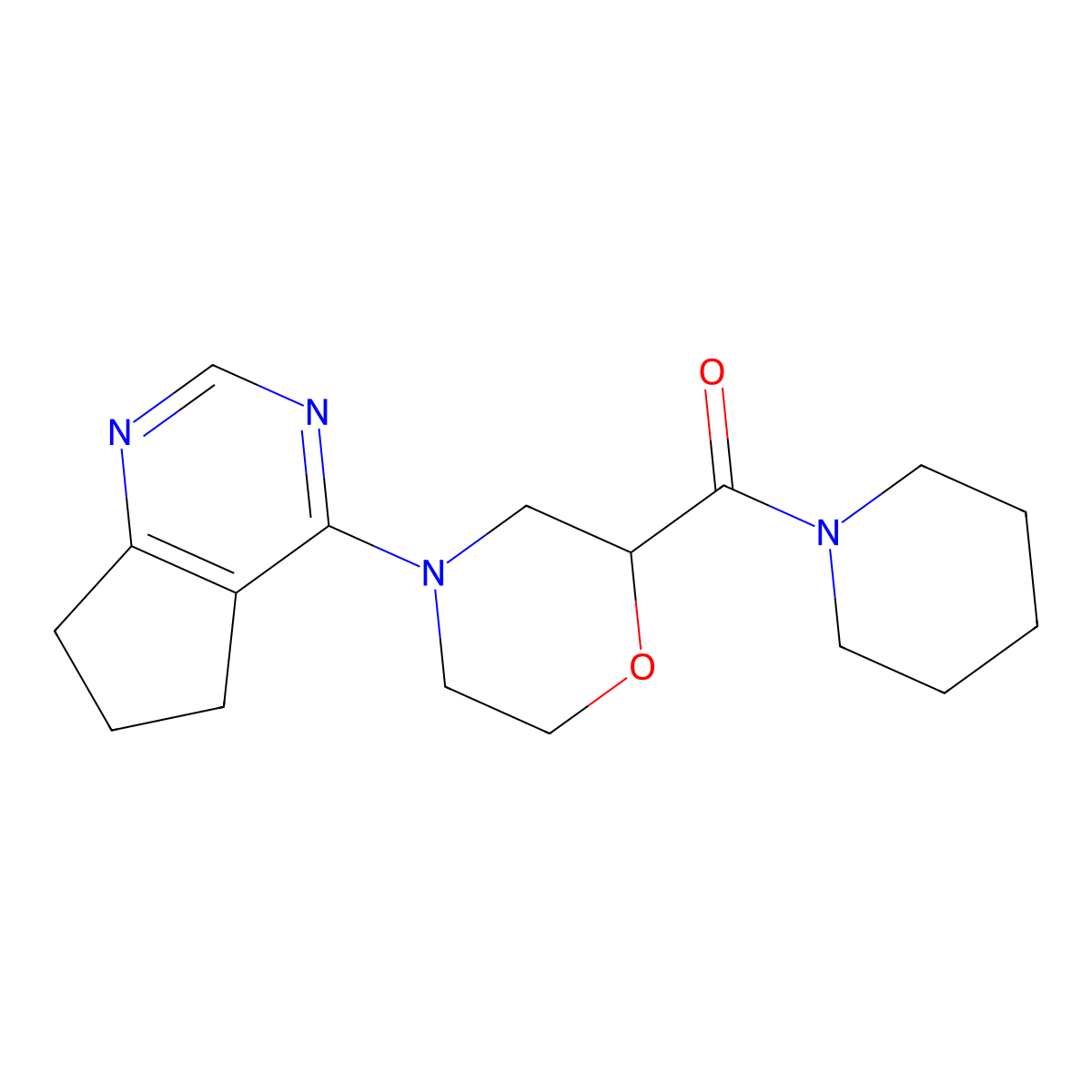 4-{5H,6H,7H-cyclopenta[d]pyrimidin-4-yl}-2-(piperidine-1-carbonyl)morpholine molecular structure, CAS 2415572-36-8